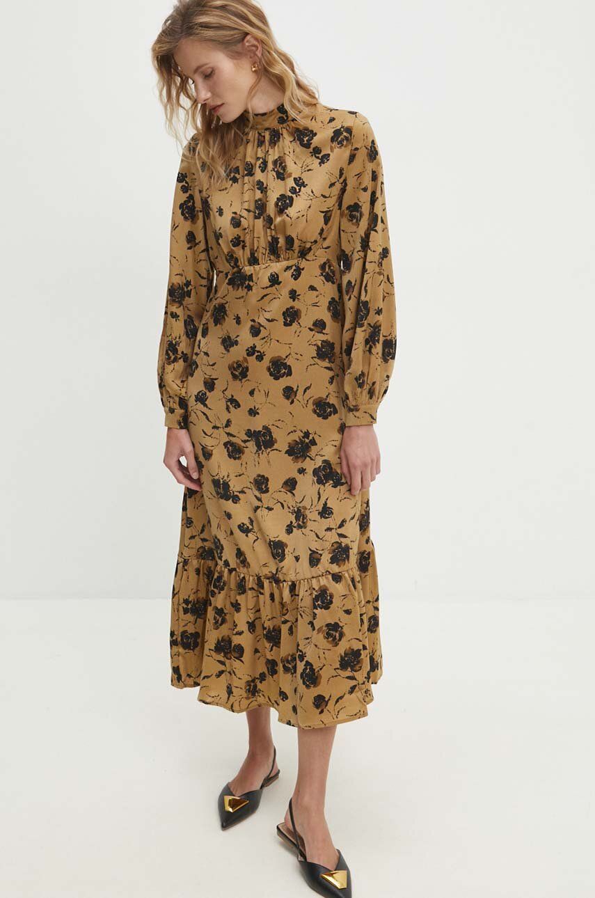 Answear.LAB sukienka kolor złoty midi rozkloszowana