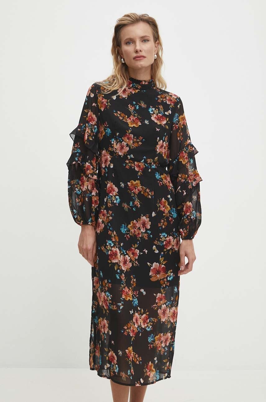 Answear Lab rochie culoarea negru, midi, evazati