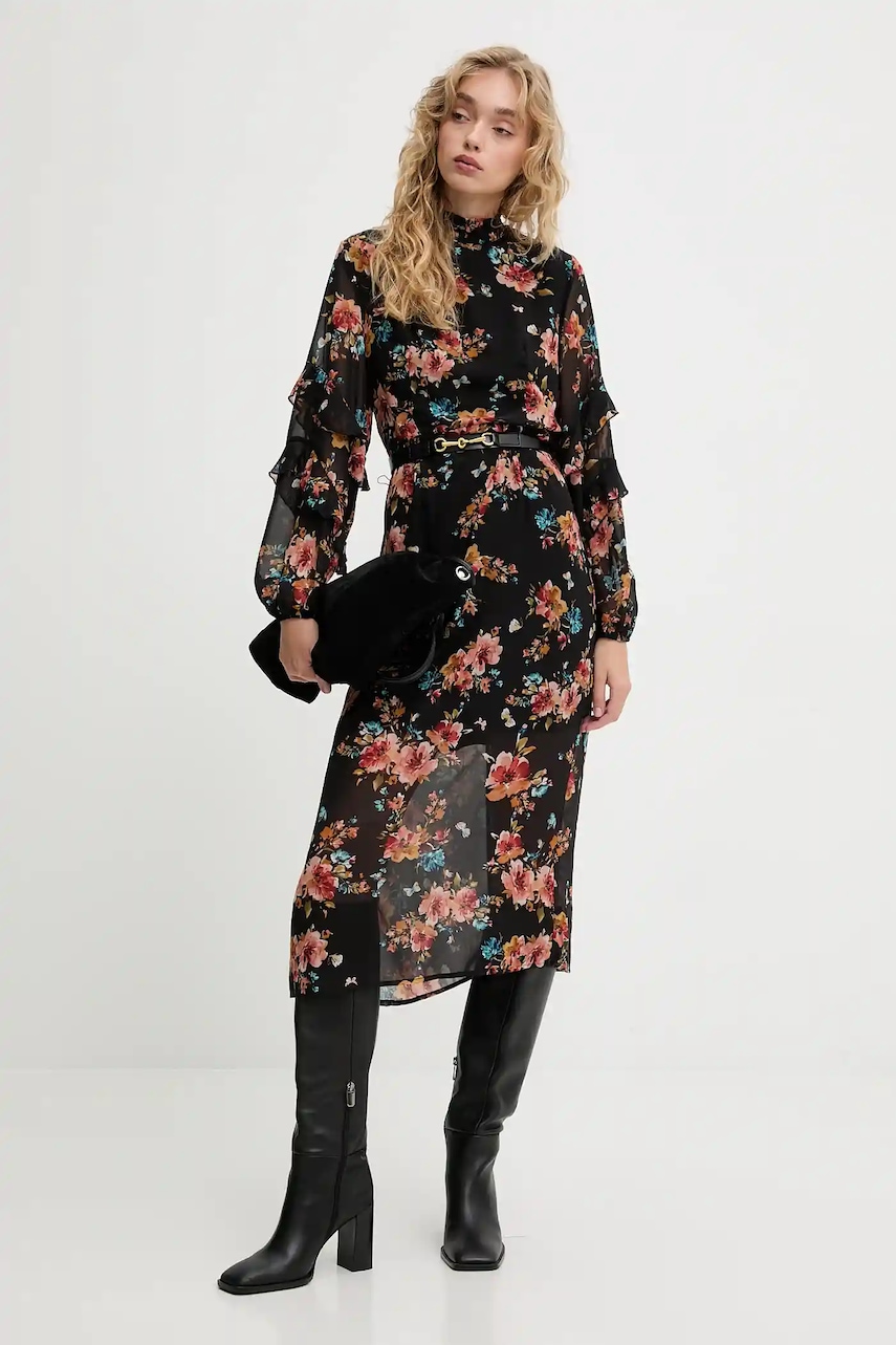 Answear Lab rochie culoarea negru, midi, evazată