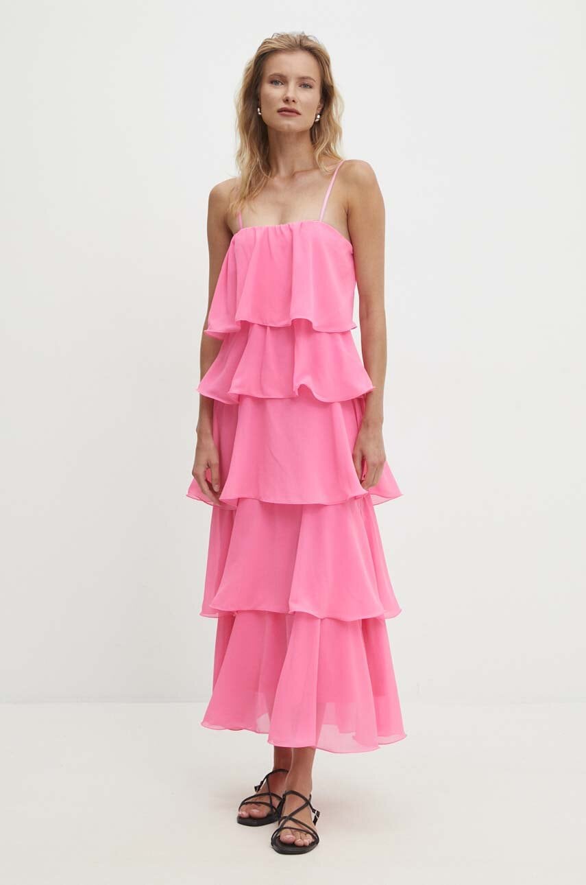 Answear Lab rochie culoarea roz, maxi, evazată