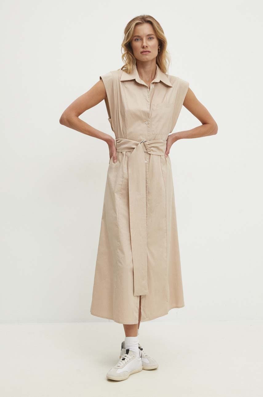 Answear Lab rochie din bumbac culoarea bej, maxi, evazati Answear Lab rochie din bumbac culoarea bej, maxi, evazati