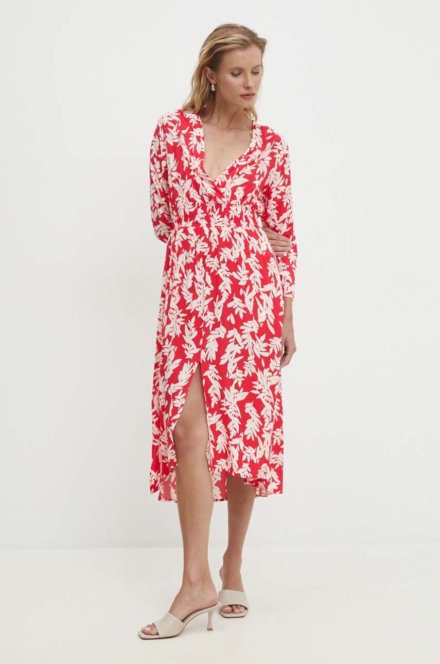 Answear.LAB sukienka kolor czerwony midi rozkloszowana