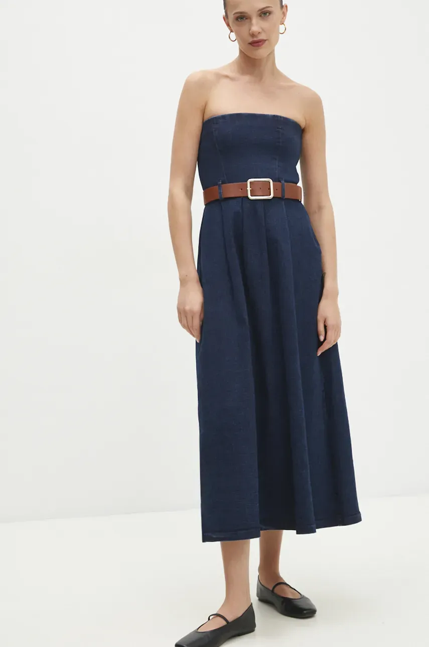 Answear Lab rochie din denim culoarea bleumarin, midi, evazată - 0 | YEO