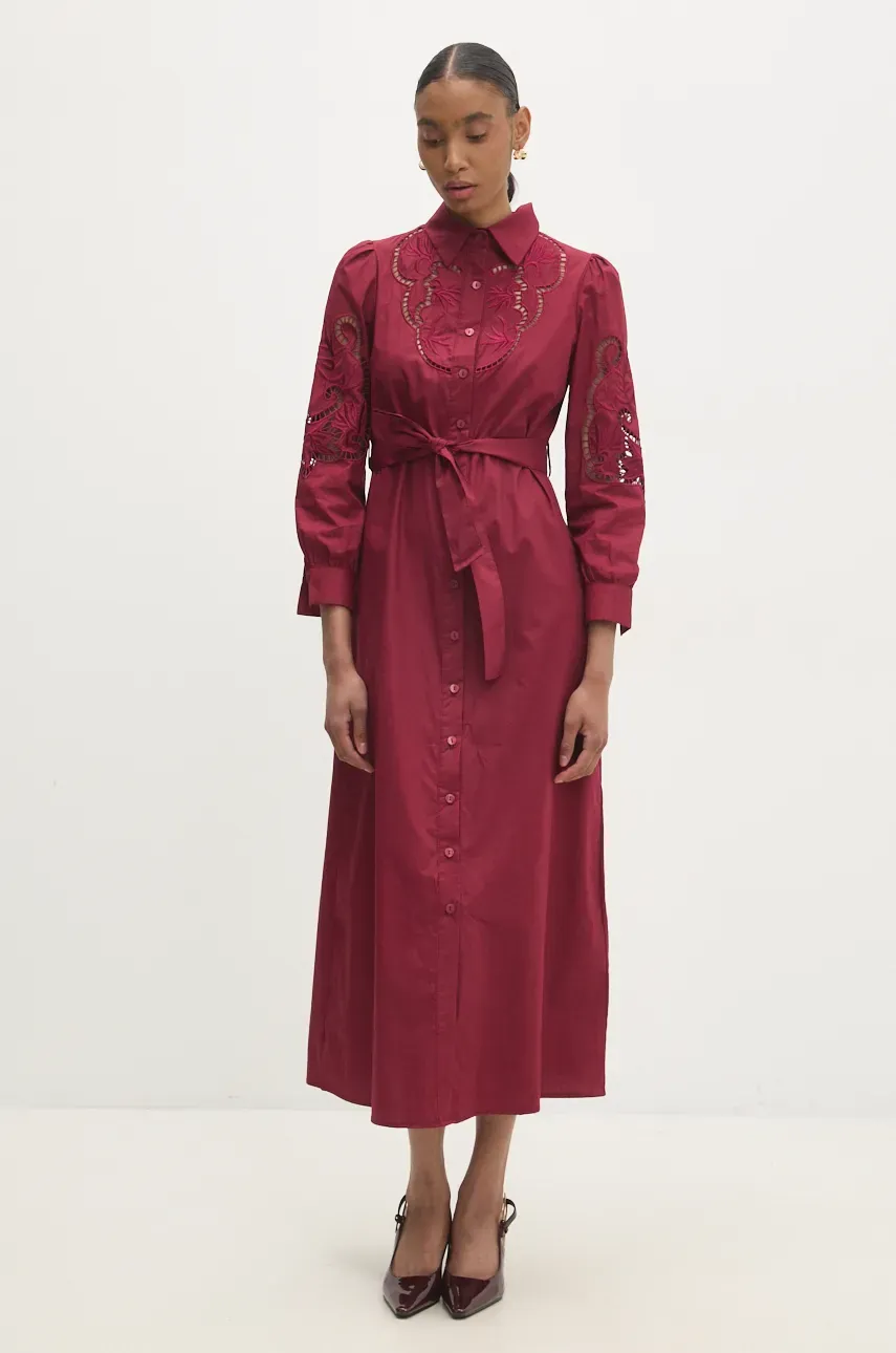 Answear Lab rochie din bumbac culoarea bordo, midi, evazată