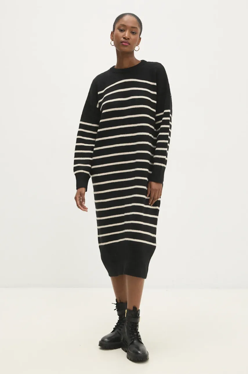 Answear Lab rochie din lână culoarea negru, maxi, oversize