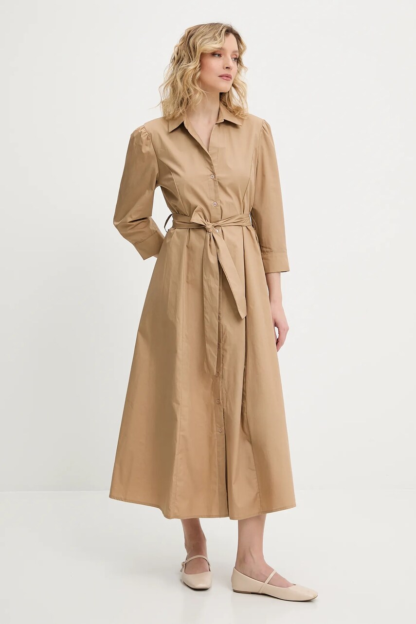 Answear Lab rochie din bumbac culoarea bej, midi, evazata