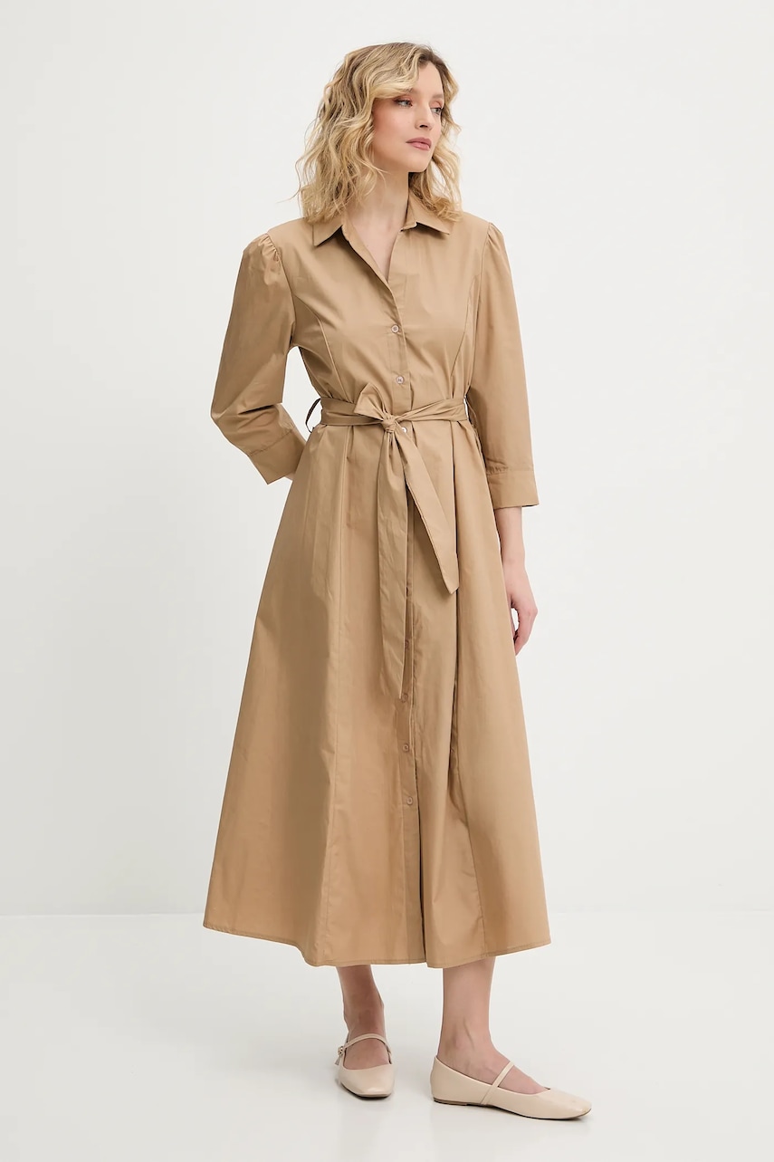 Answear Lab rochie din bumbac culoarea bej, midi, evazată