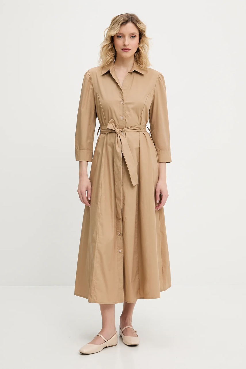 Хлопковое платье Answear.LAB цвет бежевый midi расклешённая