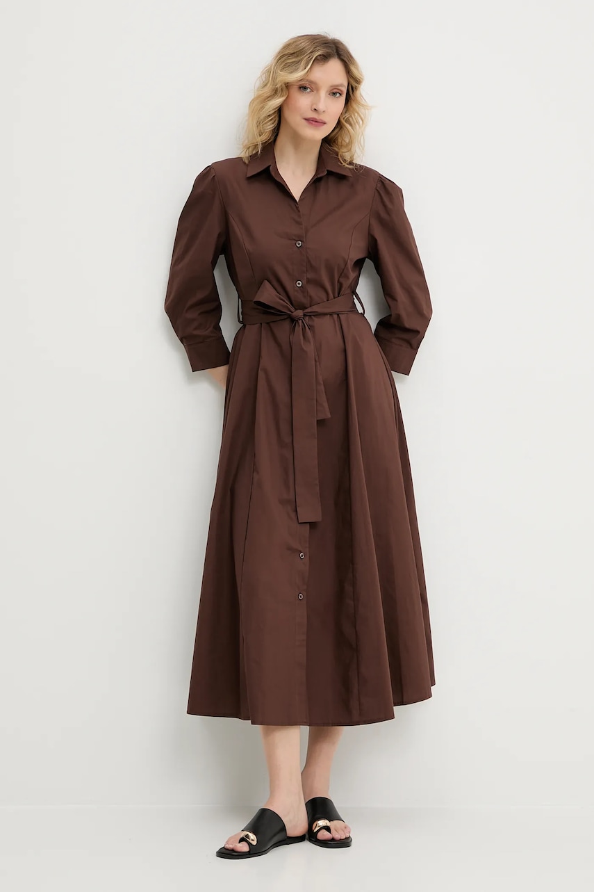 Answear Lab rochie din bumbac culoarea maro, midi, evazată