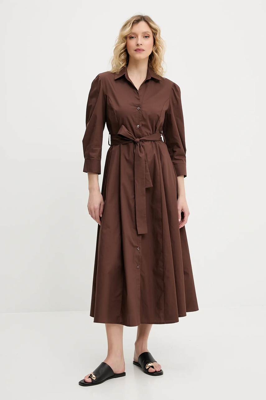 Хлопковое платье Answear.LAB цвет коричневый midi расклешённая