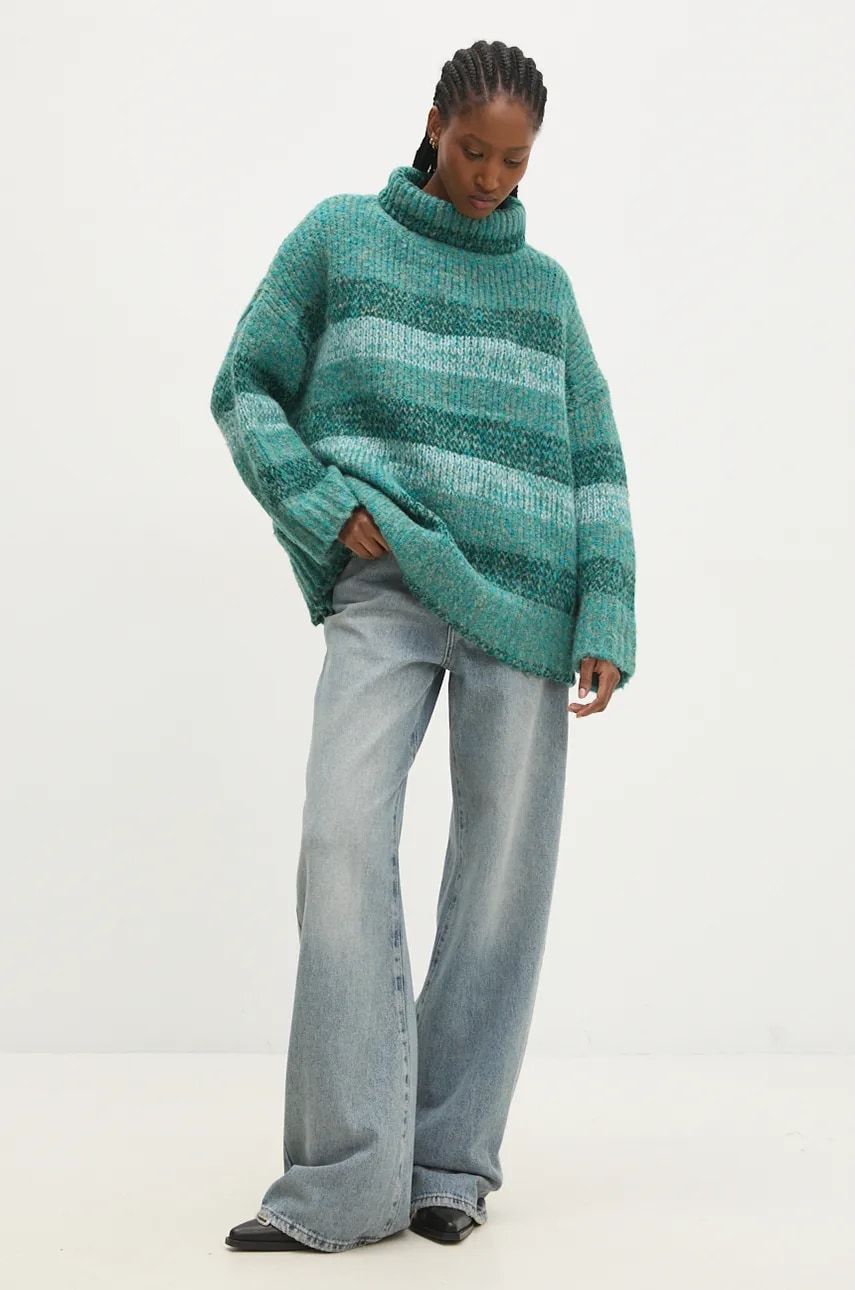 Answear Lab pulover de lana culoarea verde, calduros, cu guler