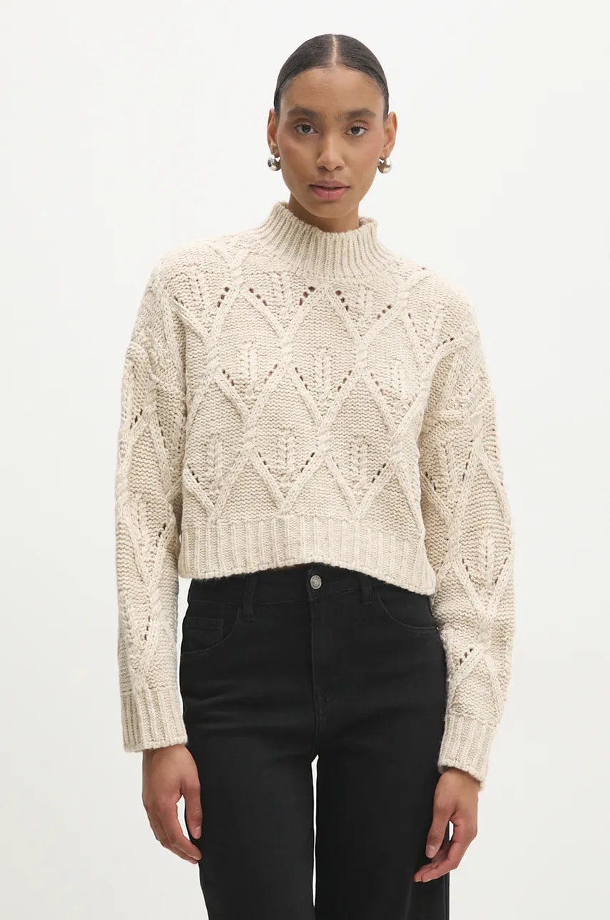 Answear Lab pulover femei, culoarea bej, calduros, cu turtleneck