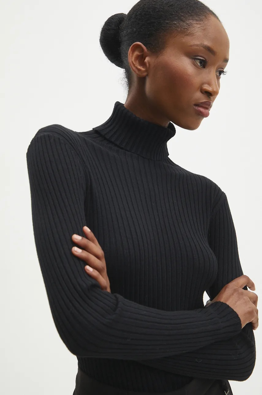 

Пуловер Answear Lab дамски в черно с поло, Черен