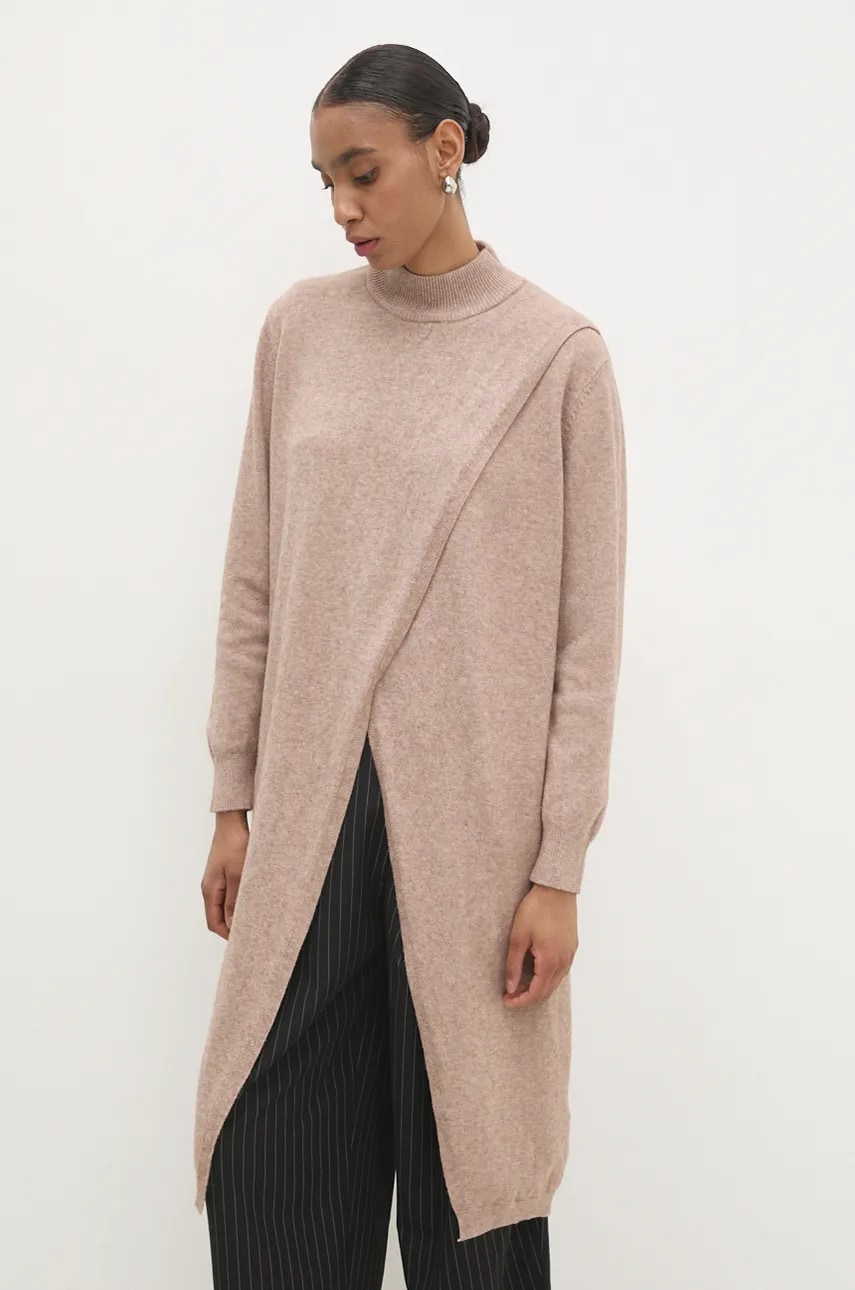 Answear Lab pulover din amestec de lana femei, culoarea rosu, light, cu turtleneck
