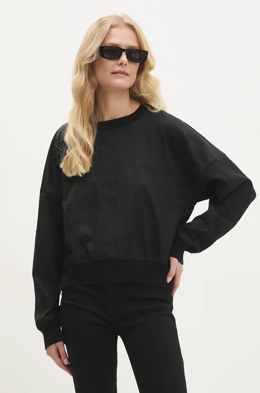 Answear Lab bluza culoarea negru, cu imprimeu