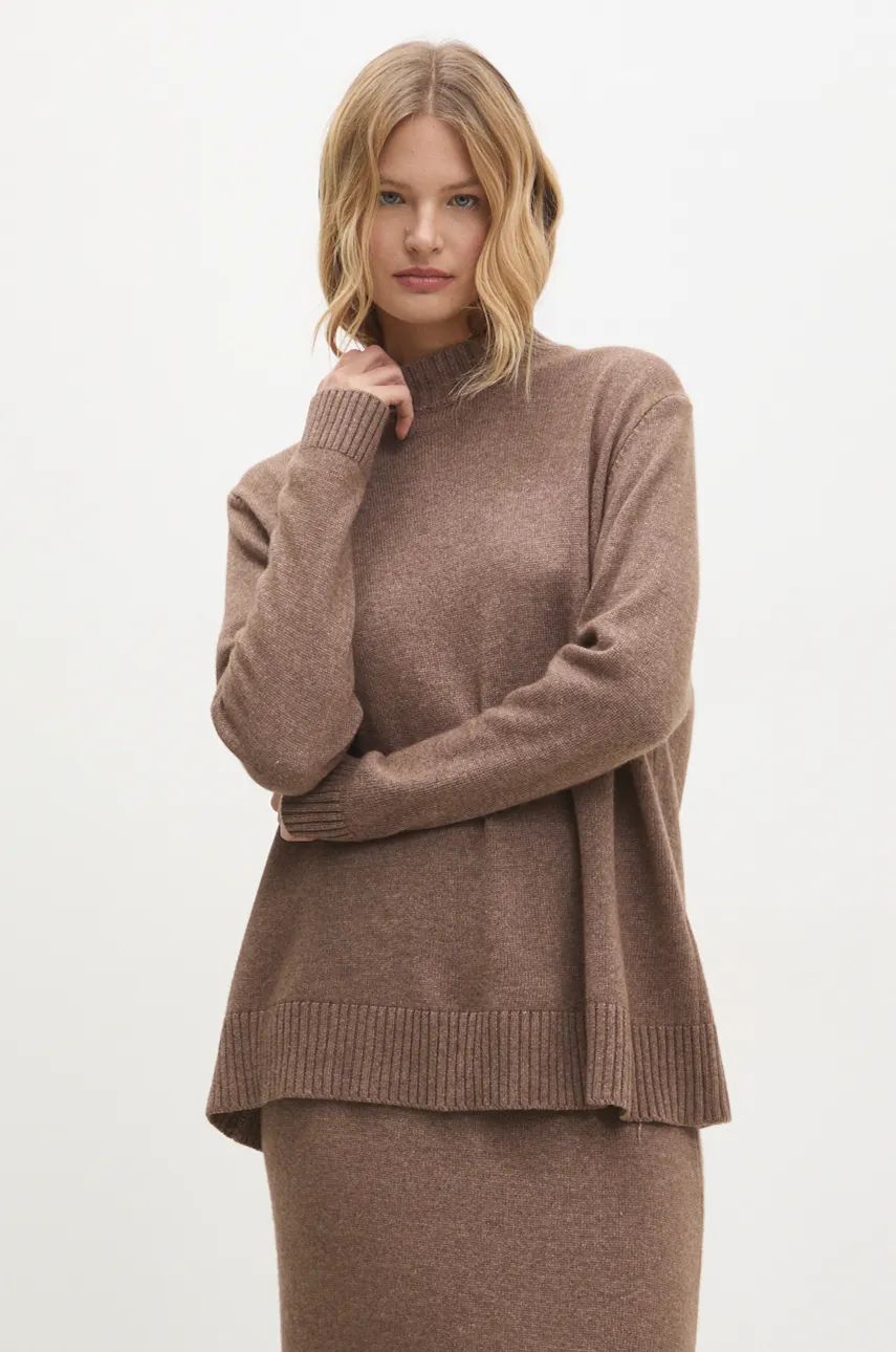 Answear Lab pulover de lana femei, culoarea maro, light, cu turtleneck