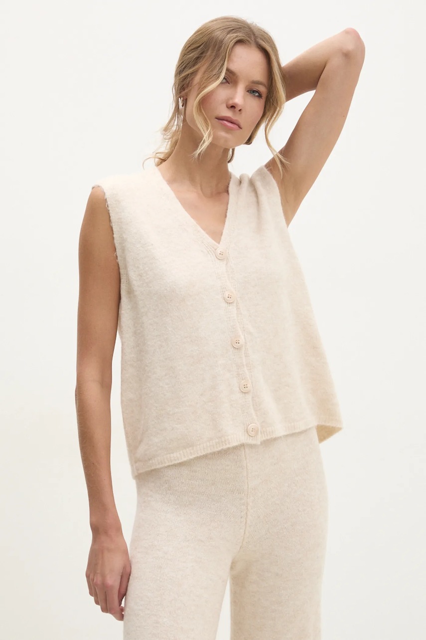 Answear Lab vesta cu lana culoarea bej, light