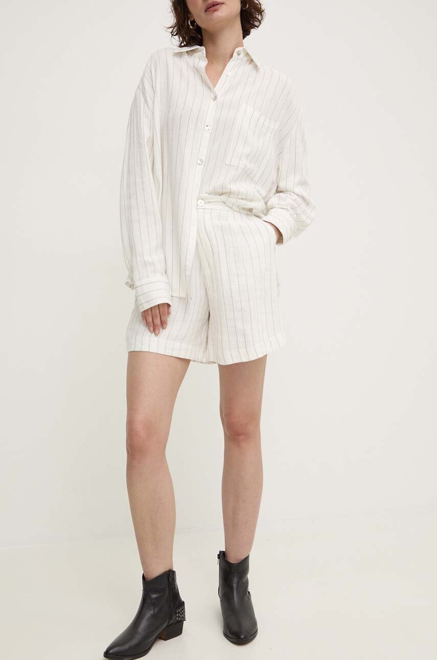 Levně Lněné šortky Answear Lab bílá barva, high waist