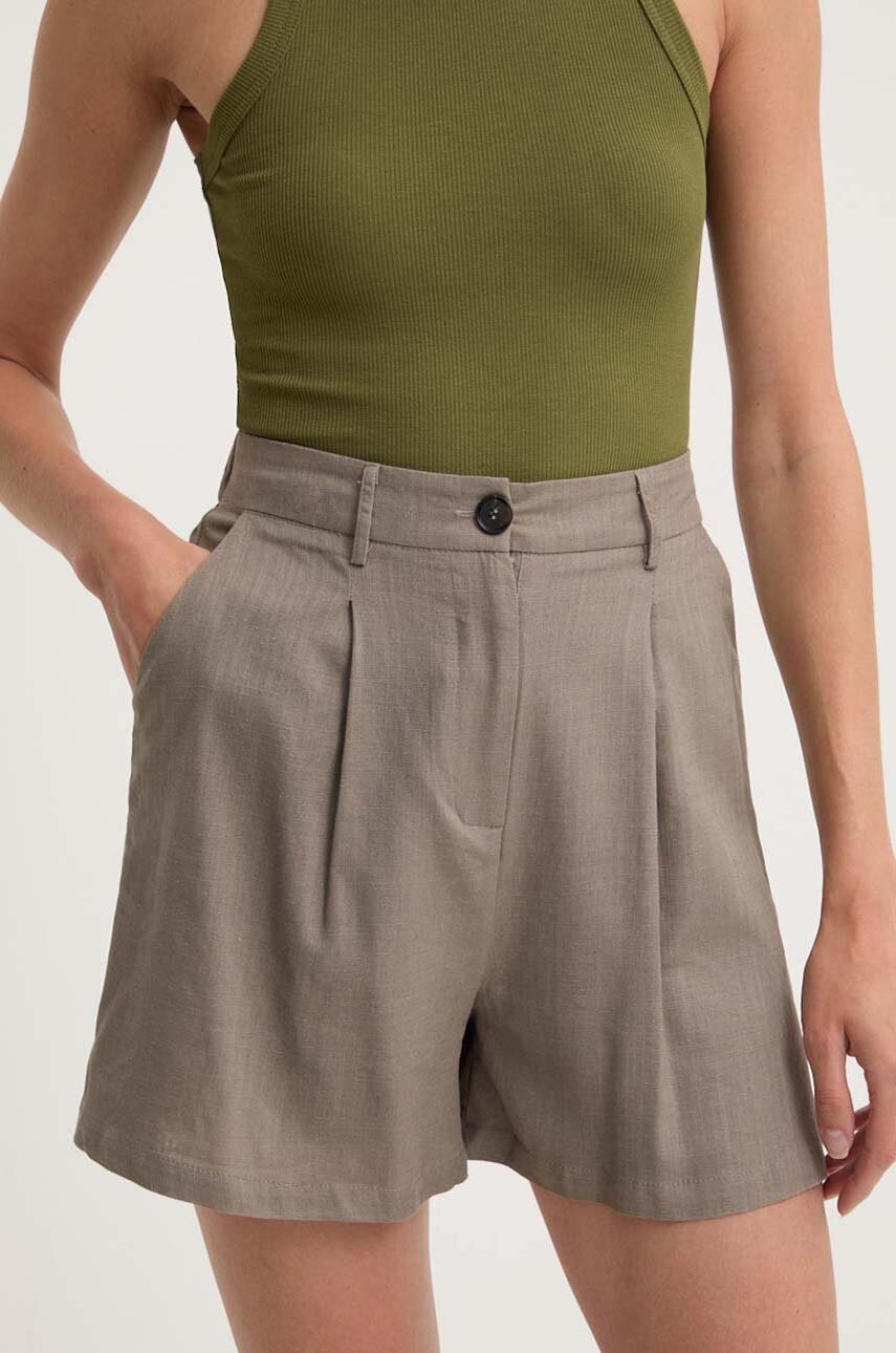 Answear Lab pantaloni scurți cu in culoarea gri, neted, high waist