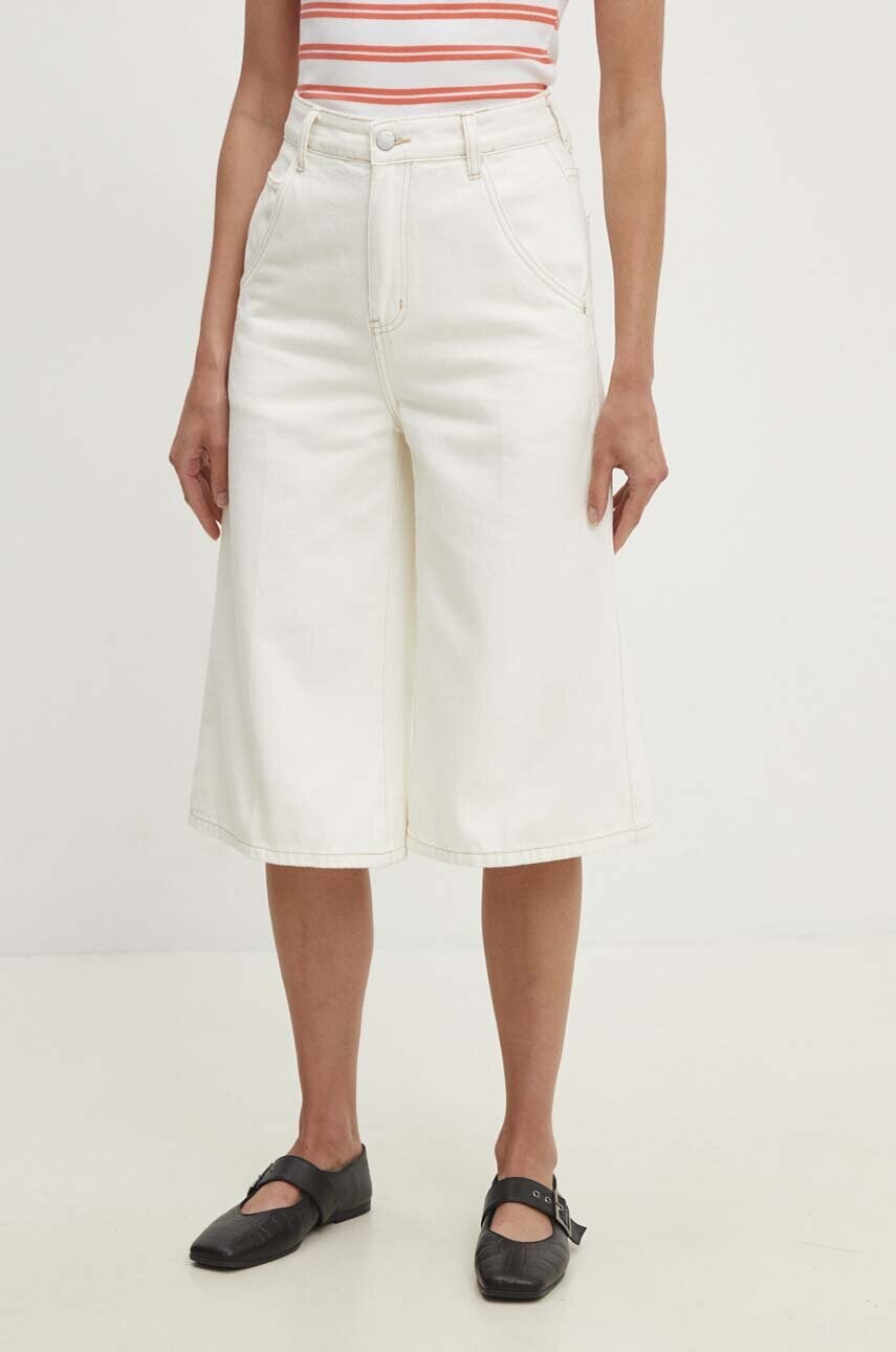Answear Lab pantaloni scurti jeans femei, culoarea bej, neted, high waist