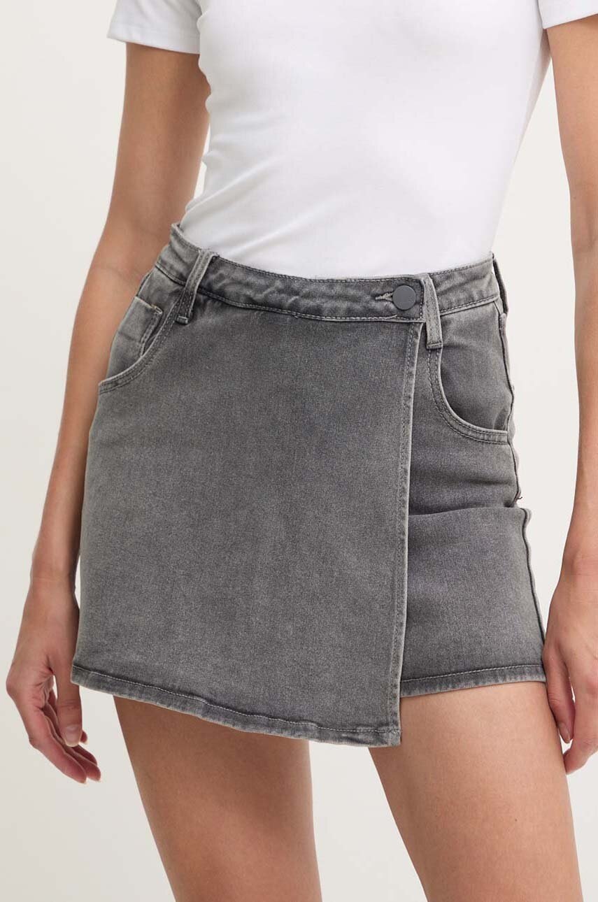 Answear Lab fustă și pantaloni denim culoarea gri, neted, high waist