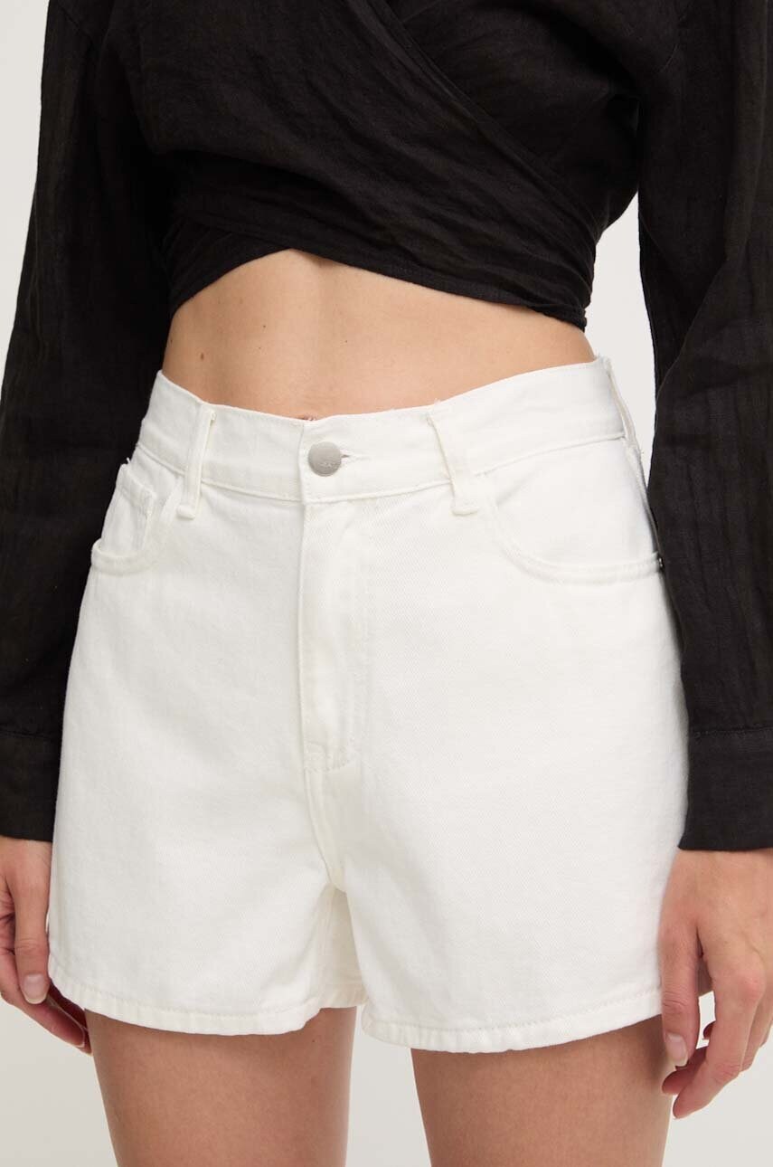 Answear Lab pantaloni scurti jeans femei, culoarea alb, neted, high waist