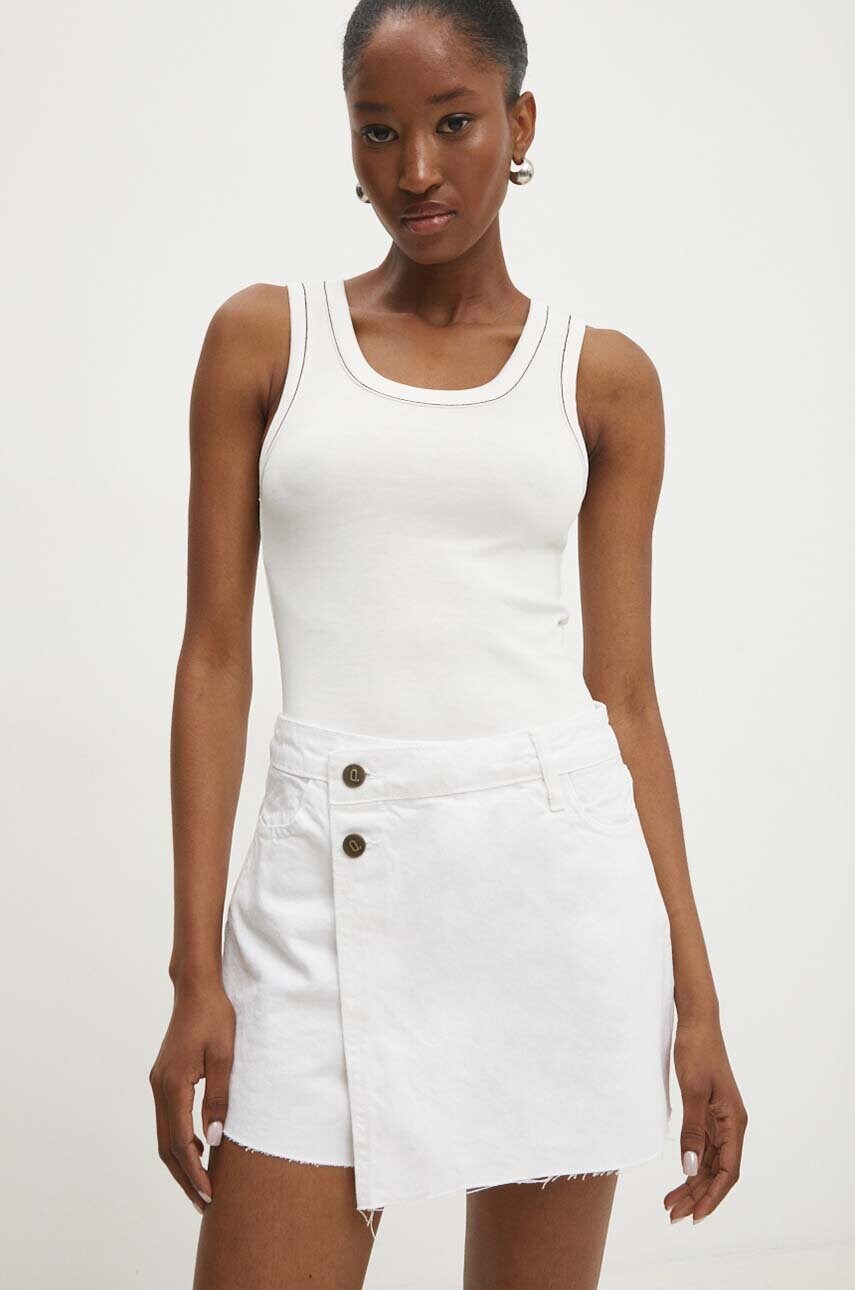 Answear Lab fustă-pantalon din denim culoarea alb, uni, high waist