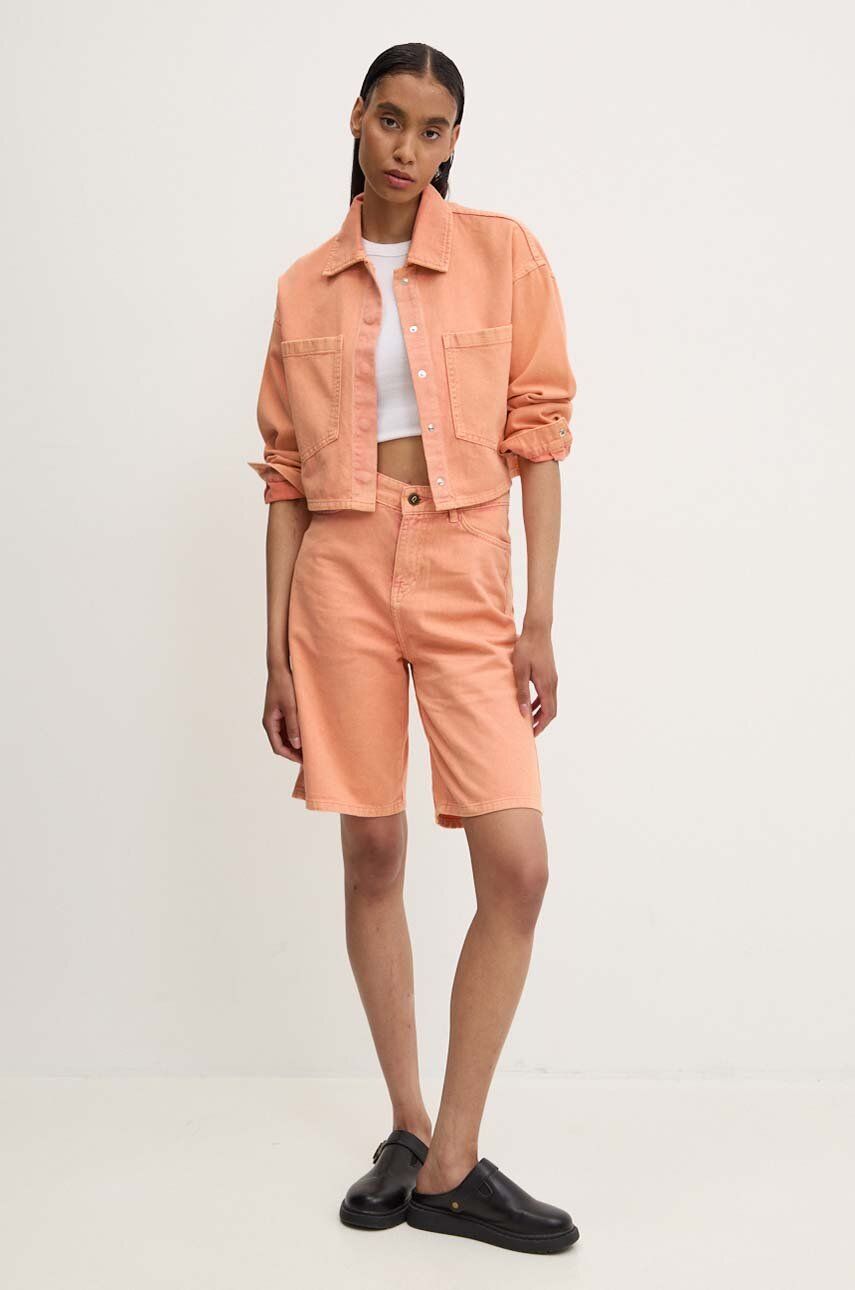 Rifľové krátke nohavice Answear Lab dámske, oranžová farba, jednofarebné, vysoký pás