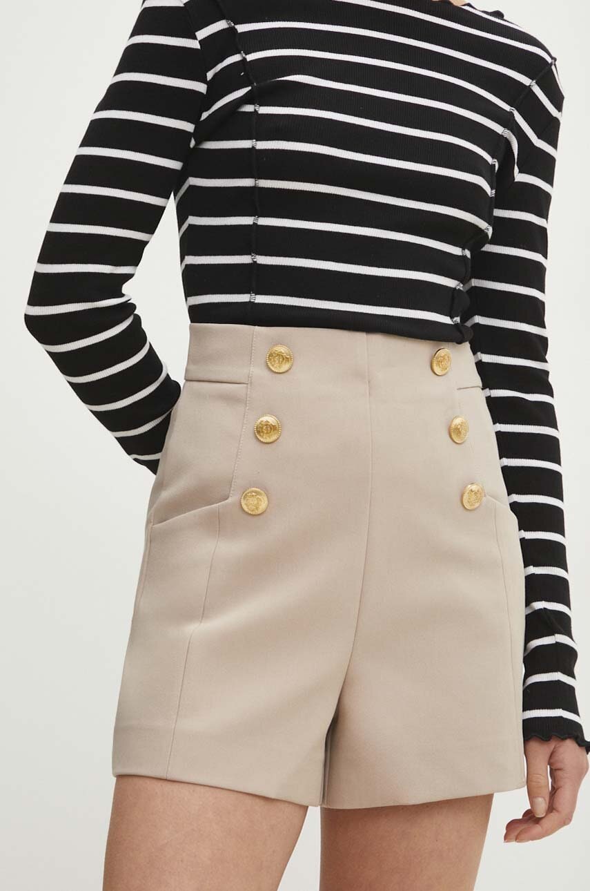 Answear Lab pantaloni scurti femei, culoarea bej, neted, high waist