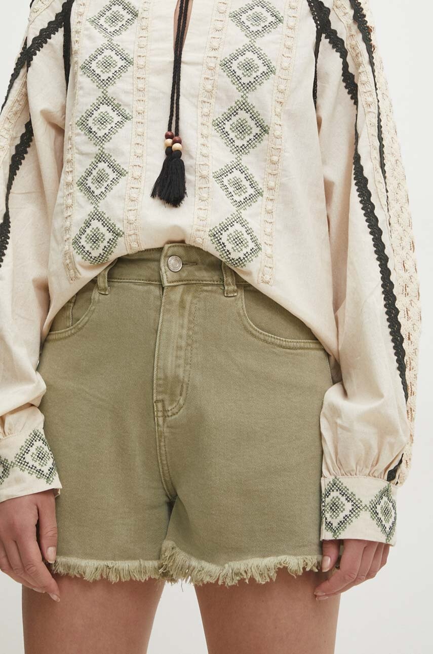 Answear Lab pantaloni scurti jeans femei, culoarea verde, neted, high waist Answear Lab pantaloni scurti jeans femei, culoarea verde, neted, high waist