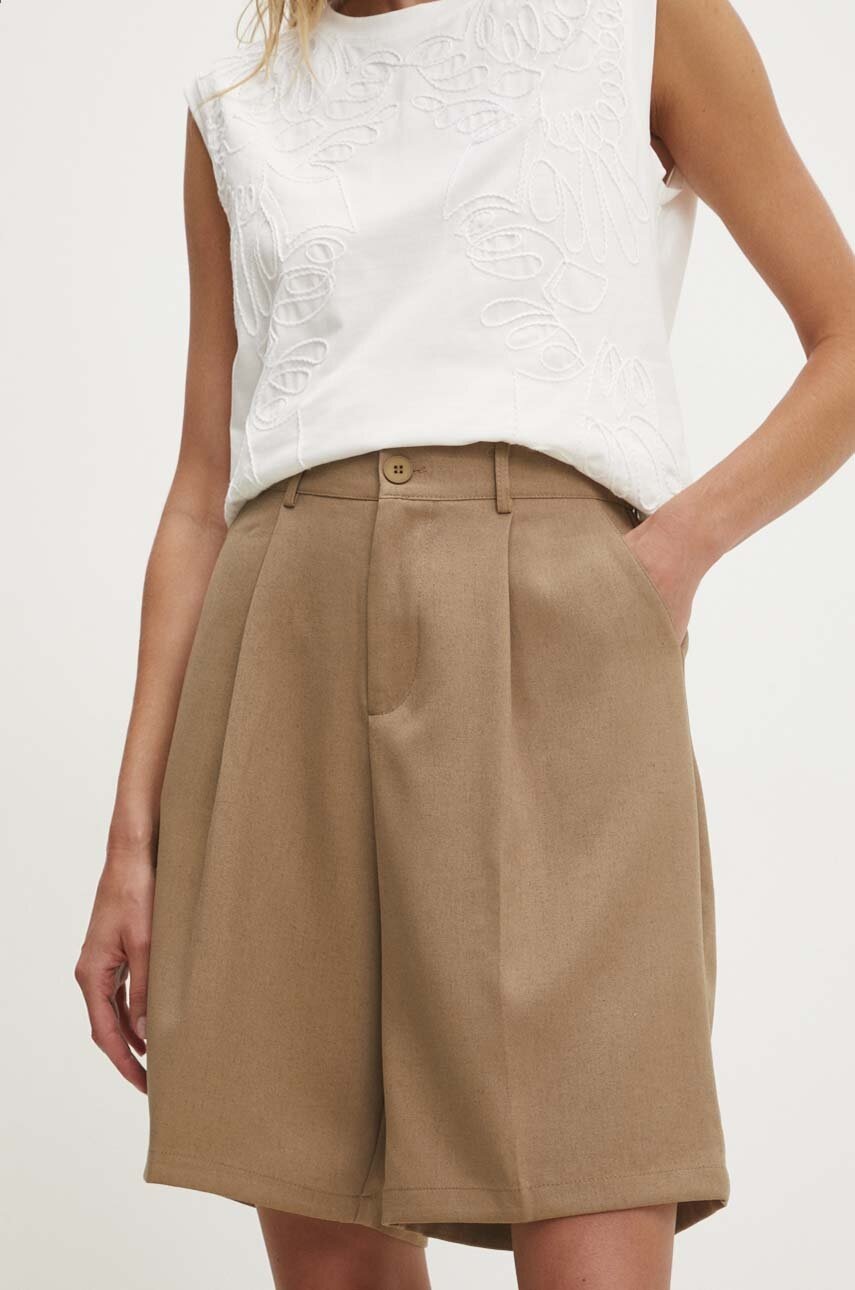 Answear Lab pantaloni scurti femei, culoarea bej, high waist