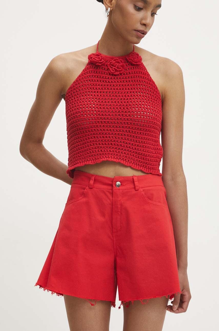Answear Lab pantaloni scurti femei, culoarea rosu, neted, high waist Answear Lab pantaloni scurti femei, culoarea rosu, neted, high waist