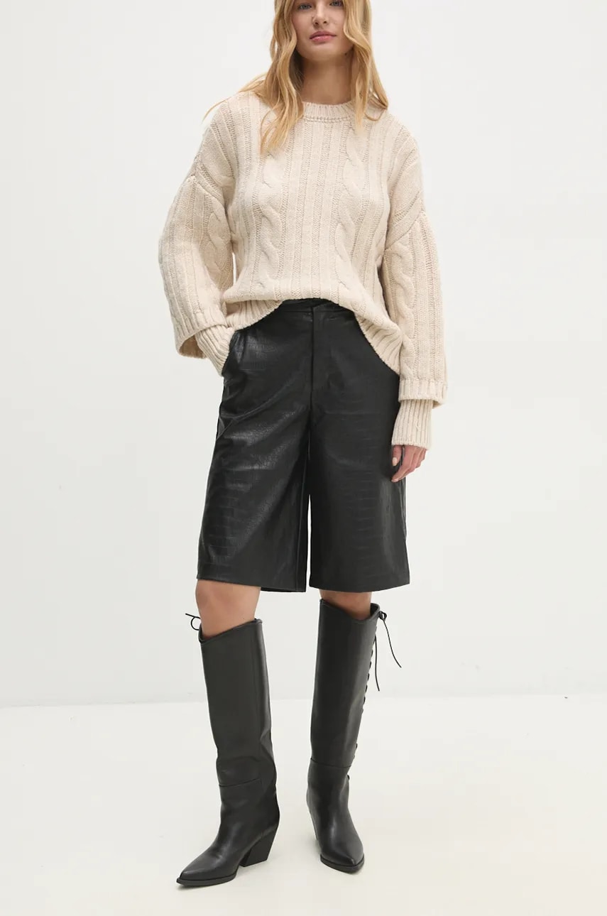 Answear Lab pantaloni scurti femei, culoarea negru, neted, high waist Answear Lab pantaloni scurti femei, culoarea negru, neted, high waist