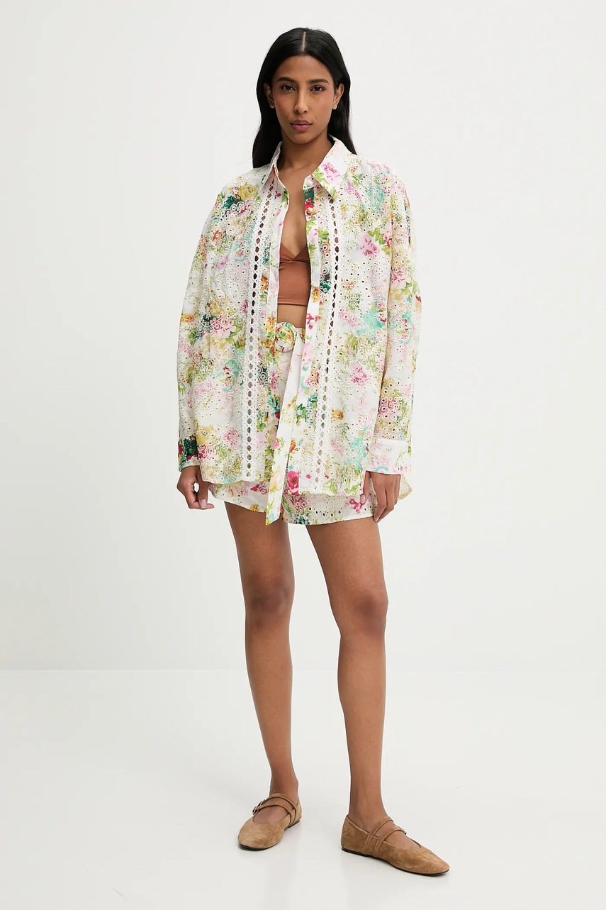 Шорты Answear.LAB цвет бежевый узор высокая посадка