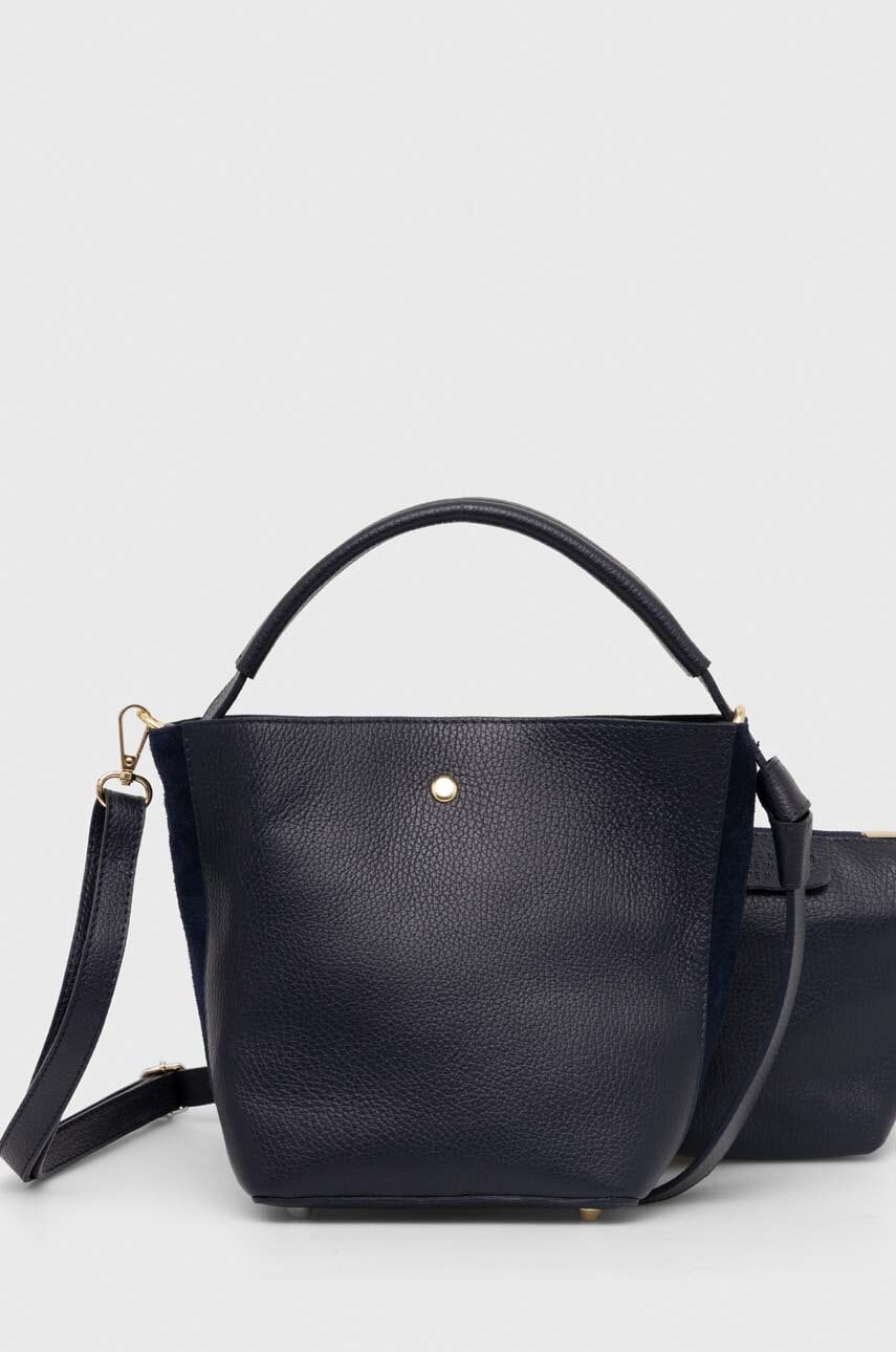 Answear Lab poseta de piele culoarea albastru marin