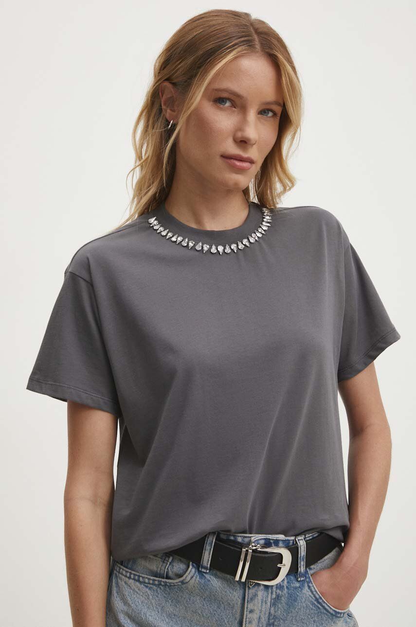 Answear Lab tricou din bumbac femei, culoarea gri
