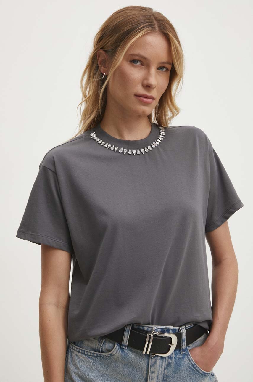 

Памучна тениска Answear Lab в сиво, Сив