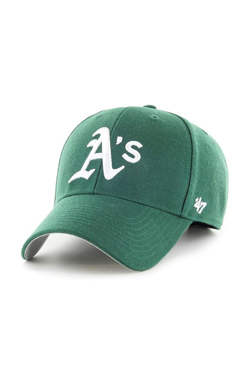 47brand șapcă din amestec de lână MLB Oakland Athletics culoarea verde, cu imprimeu B-MVP18WBV-DGE