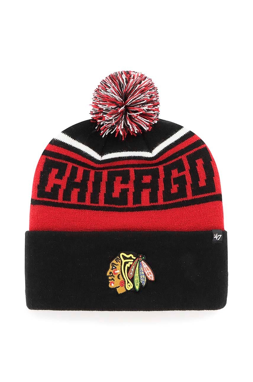 

Шапка 47brand Nhl Chicago Blackhawks в черно с фина плетка, Черен