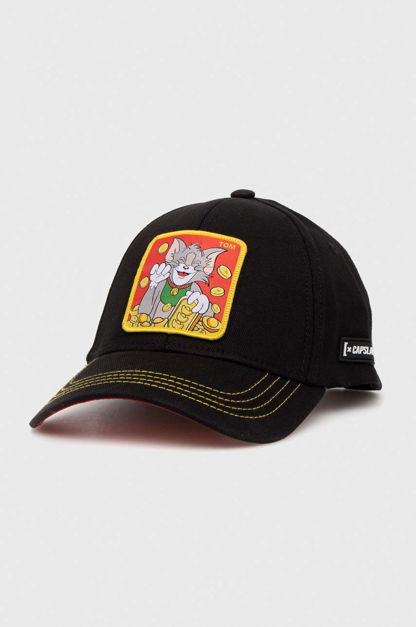 Levně Bavlněná baseballová čepice Capslab TOM & JERRY černá barva, s aplikací