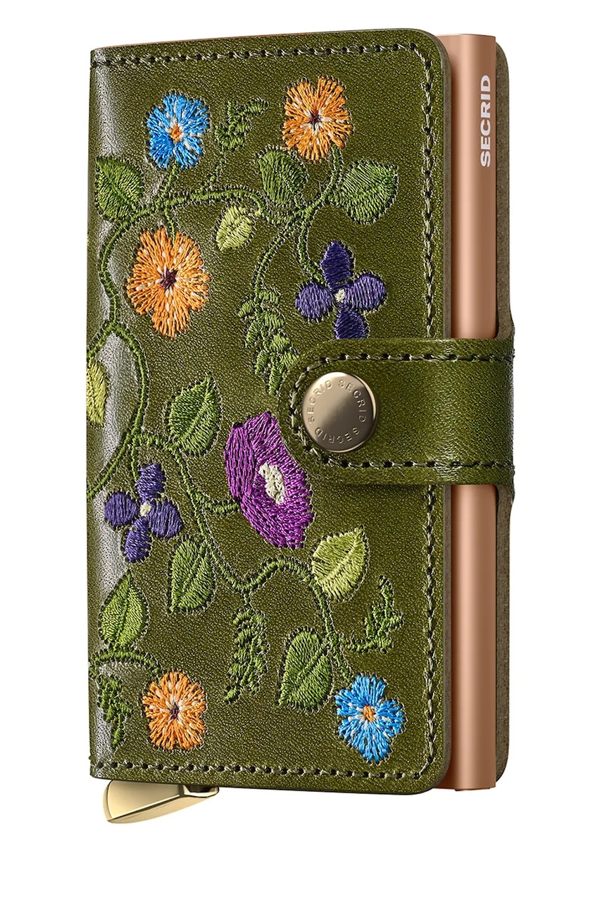 Secrid portofel de piele STITCH FLORAL culoarea verde
