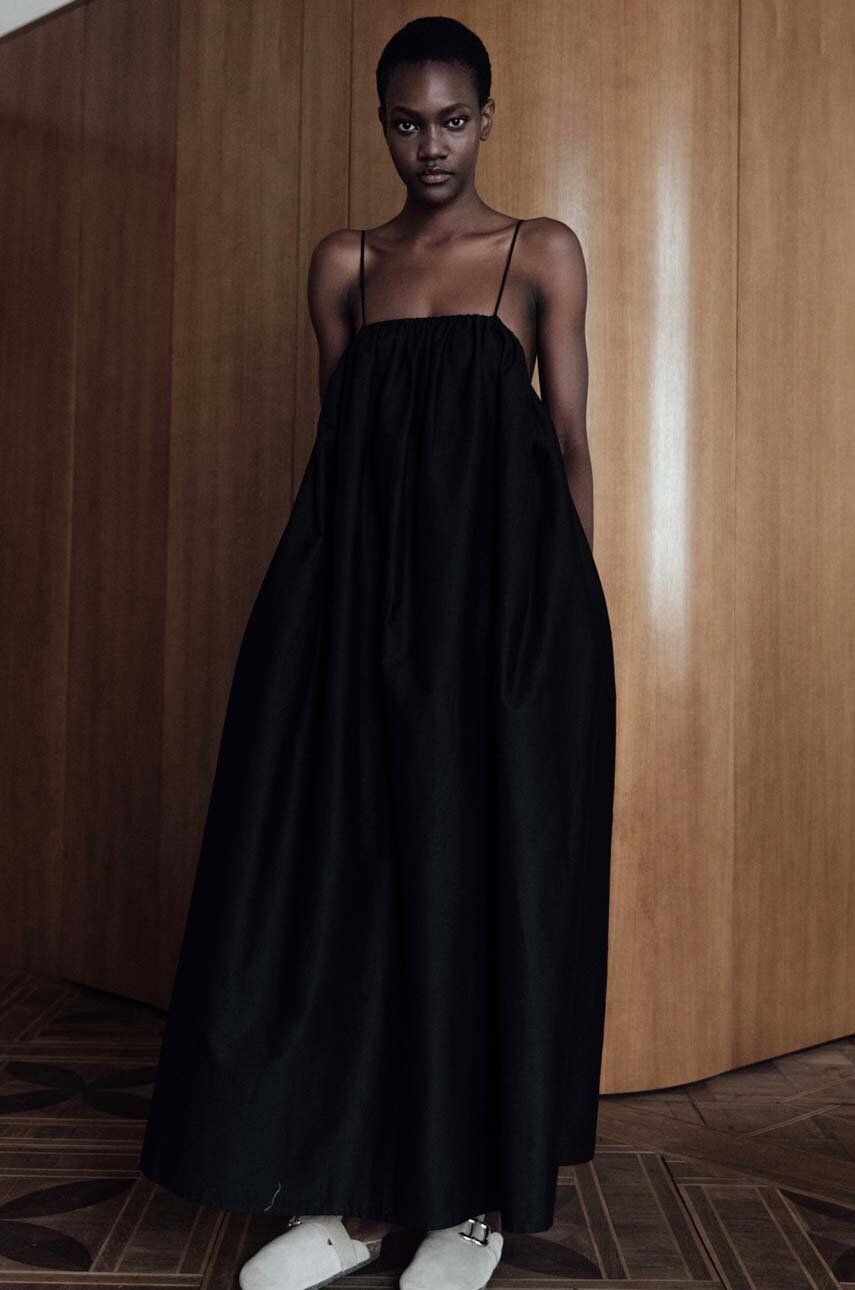 Šaty MUUV. černá barva, midi - černá - 97 % Bavlna