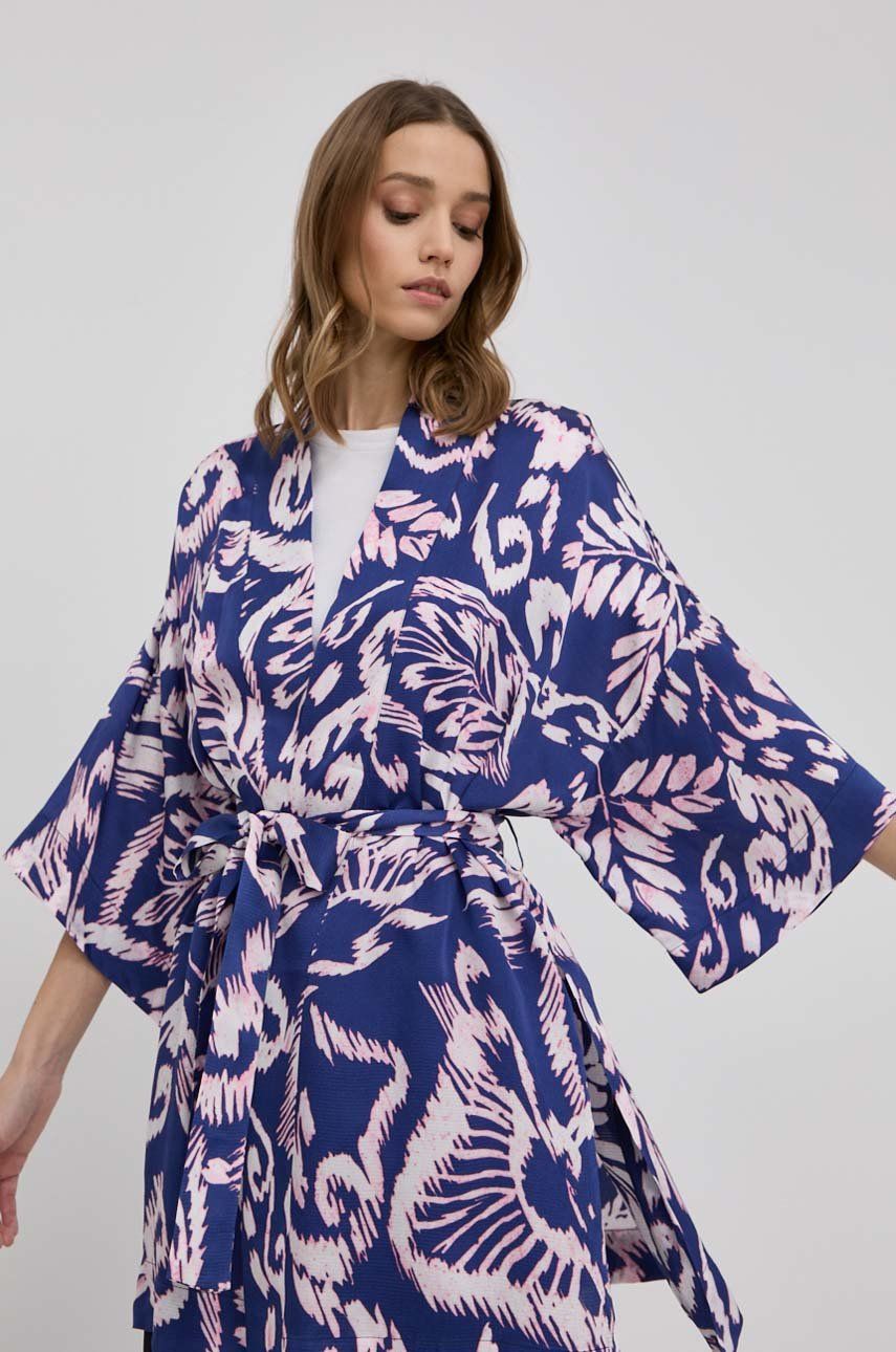 Kimono Beatrice B tmavomodrá barva, oversize - námořnická modř -  100 % Viskóza