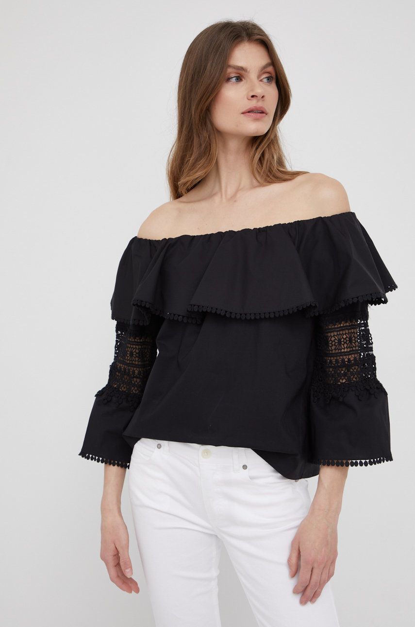 XT Studio bluza din bumbac femei, culoarea negru, neted