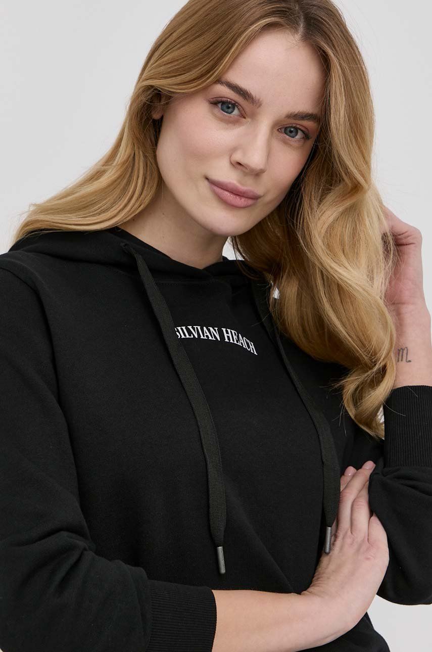 Silvian Heach bluza bawełniana damska kolor czarny z kapturem z nadrukiem