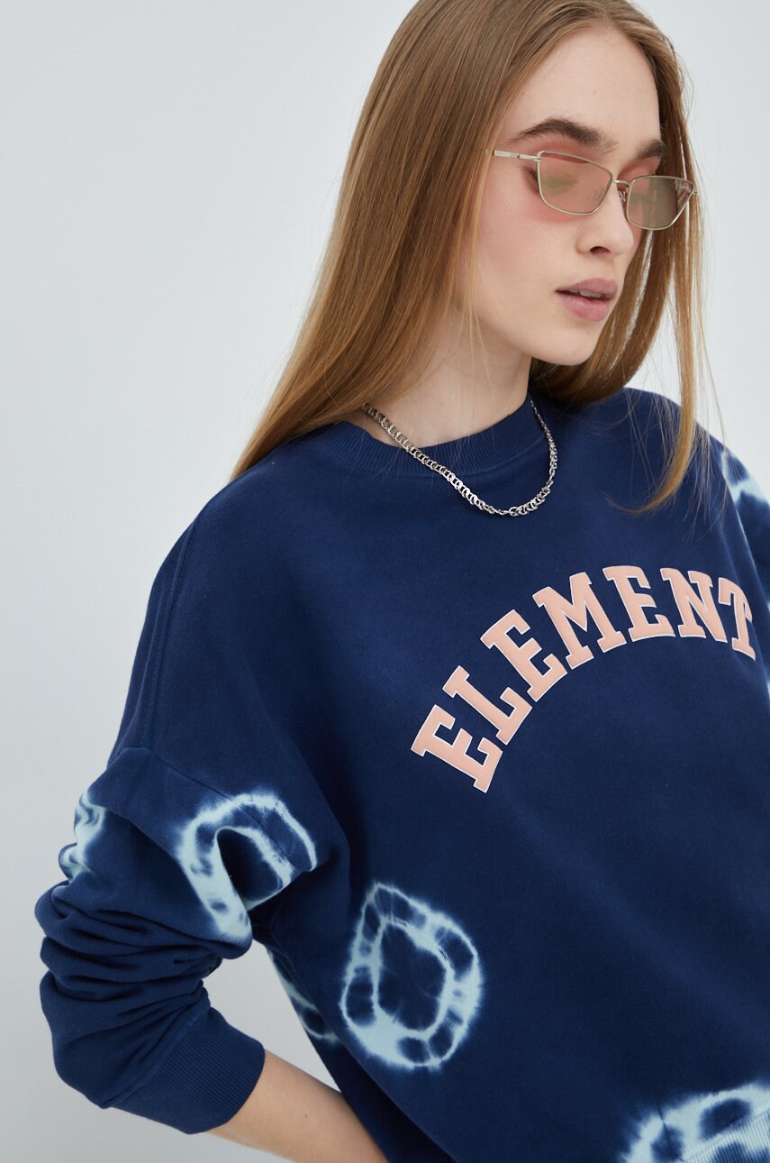 Element hanorac de bumbac femei, culoarea albastru marin, cu imprimeu