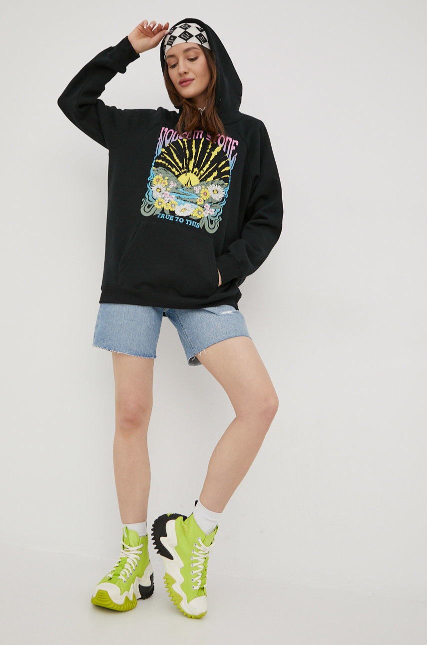 

Суичър Volcom дамска в черно с принт, Черен