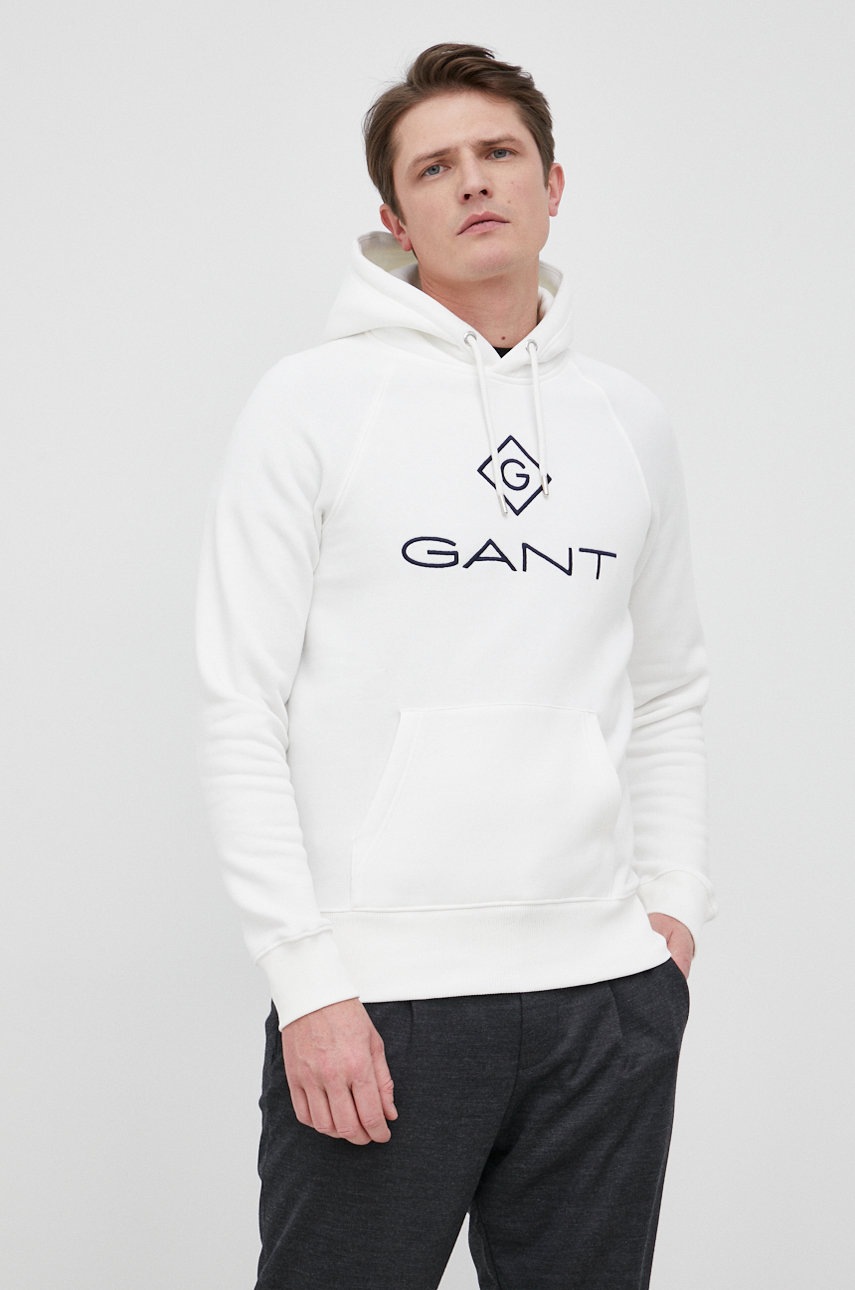 

Суичър Gant мъжки в бяло с апликация, Бял
