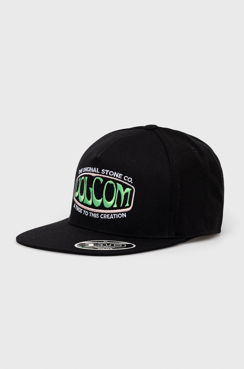 

Шапка с вълна Volcom в черно с апликация, Черен