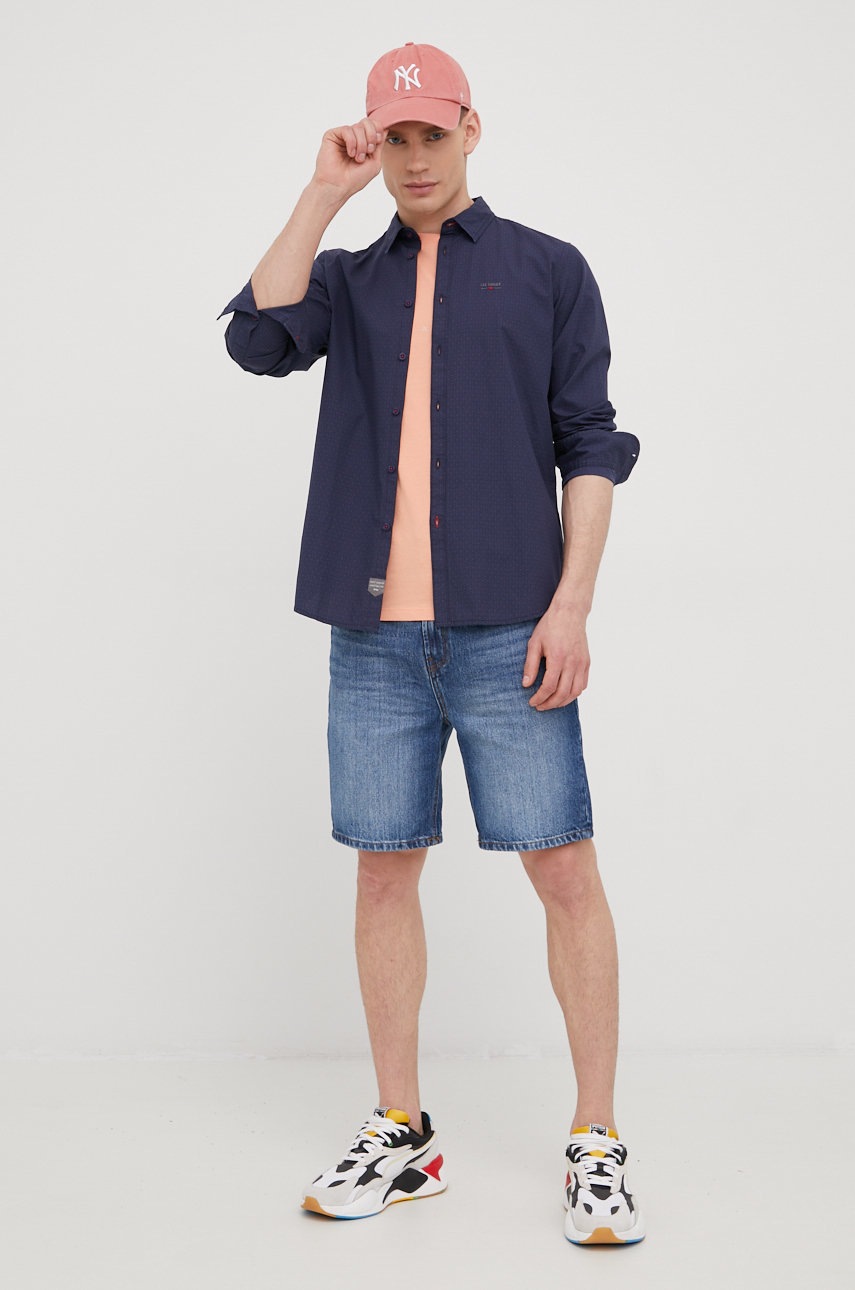 

Хлопковая рубашка Lee Cooper мужская цвет синий regular классический воротник